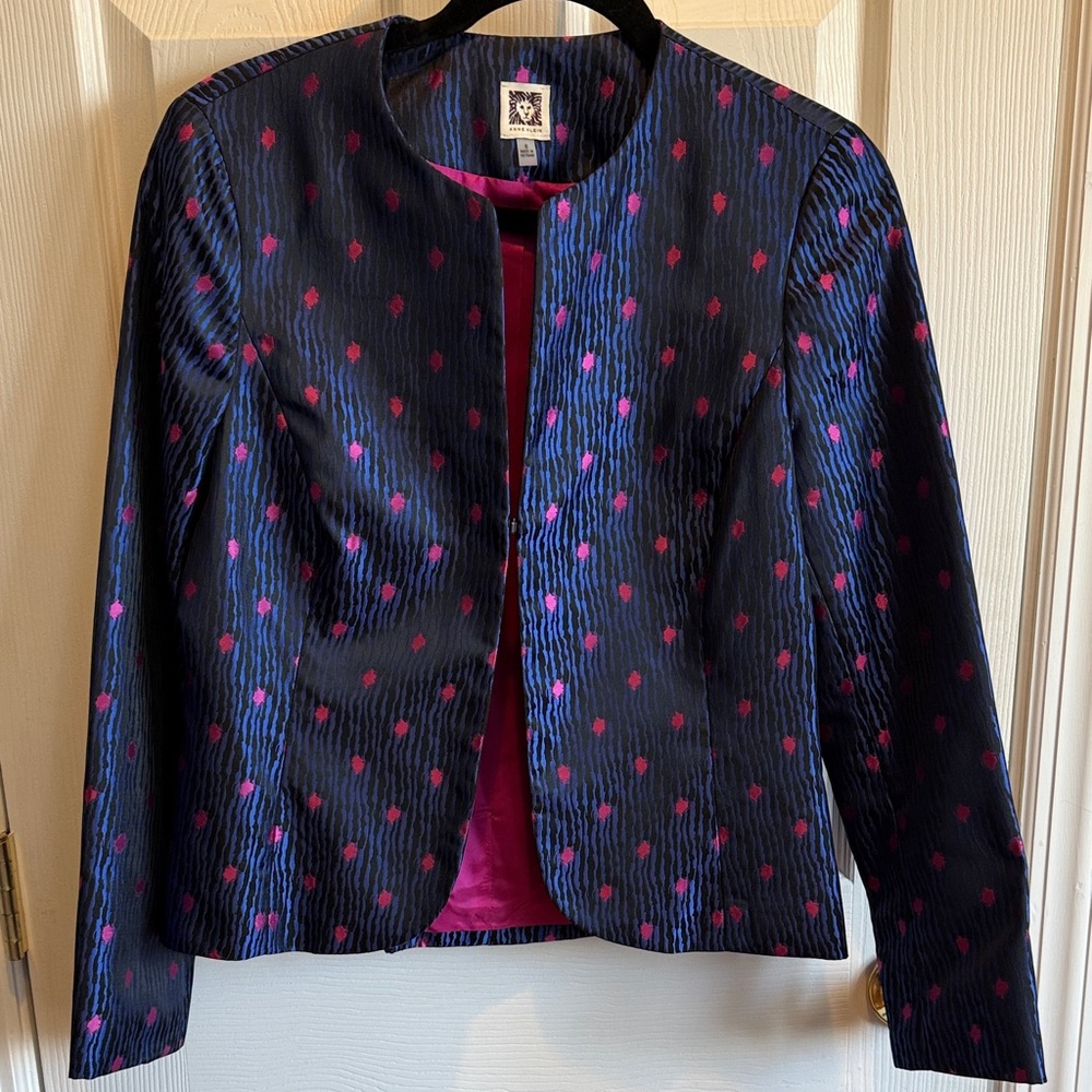 Anne Klein Black, Blue and Pink Patterned Blazer